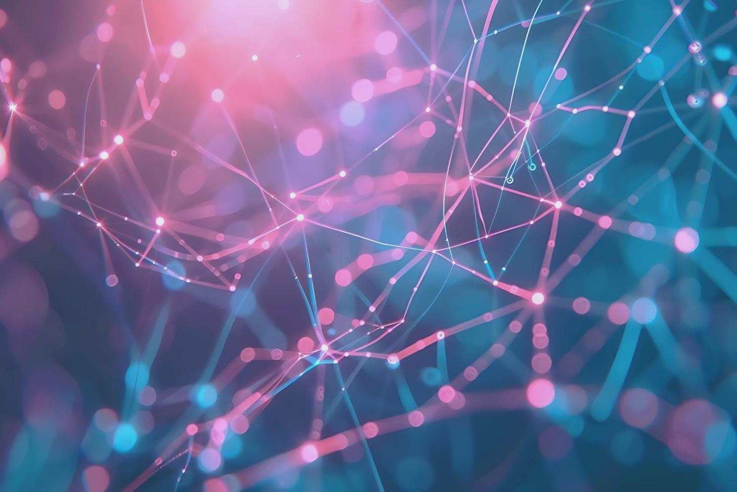 Abstrakte neuronale Netzwerkvisualisierung mit leuchtenden Verbindungen